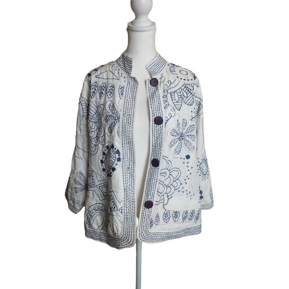 Norm Thompson Jackets & Blazers - Vintage Norm Thompson White and Blue Embroidered Jacket Size Medium